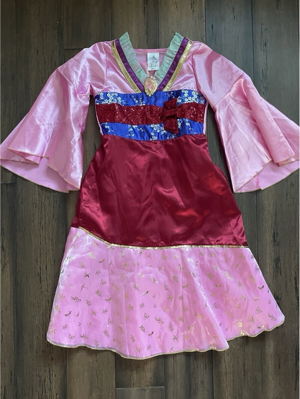 Disney Princess Mulan Costume Dress Pink Red Blue Sequined Long Sleeve SZ 5/6